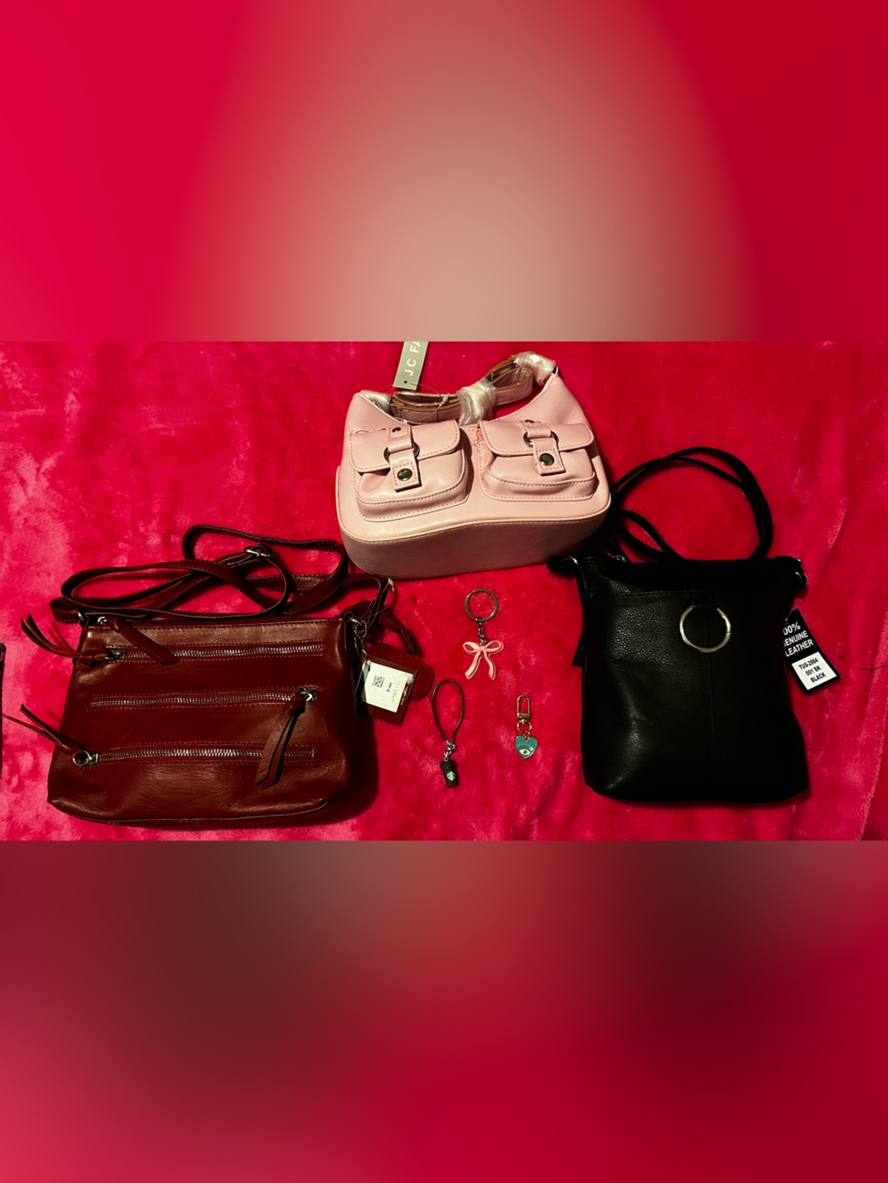 Bundle ‘o Bags-3 Crossbody Bags,3 bag charms,roomy, many Pockets.2 Leather. NWT